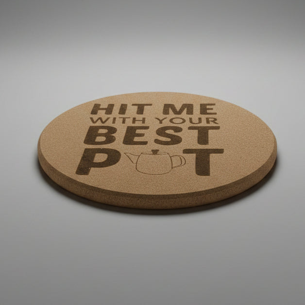 Hit Me With Your Best Pot 8 inch Round Cork Trivet