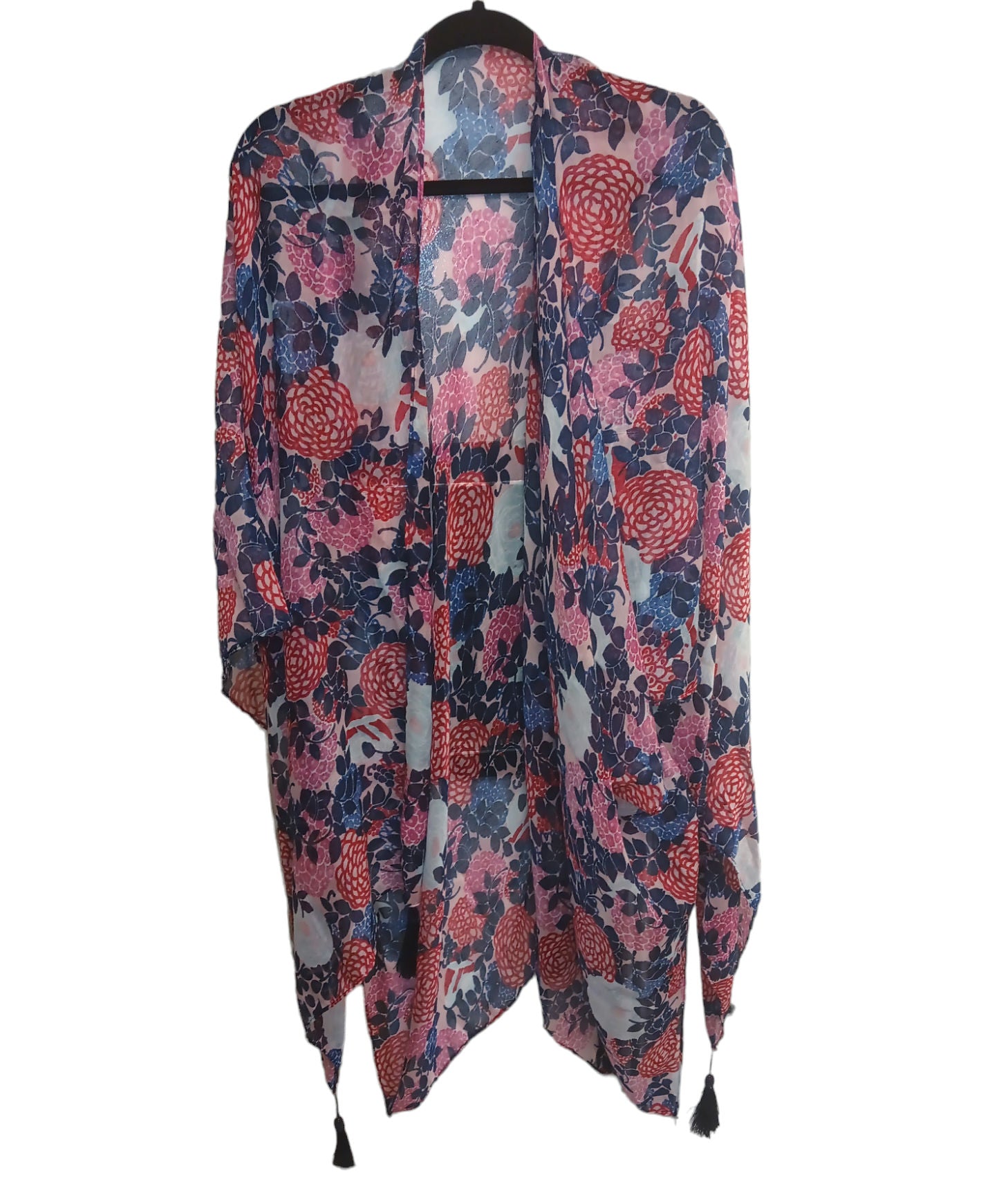 Pink Blue Floral Print Ruana  image 0