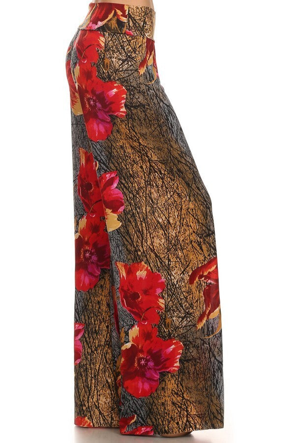 Palazzos with Distressed Gold & Red Poppy Floral Print image 0