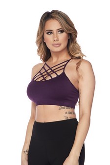 Yelete Women’s Active Seamless Caged Neck Sports Bra-Plum image 0