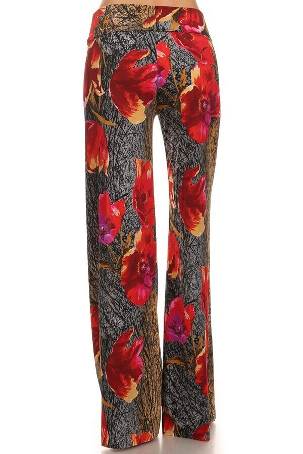 Palazzos with Distressed Gold & Red Poppy Floral Print image 1