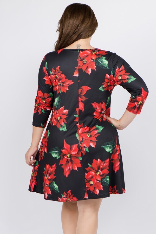 Women's Christmas Poinsettia Flower Print Dress image 2