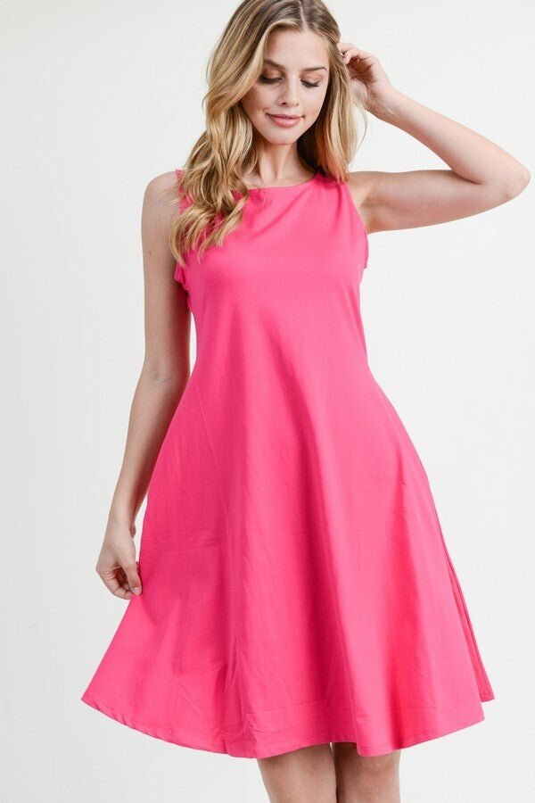 Yelete Lady's Sleeveless Comb-Cotton A-Line Dress with Pockets-XL image 0