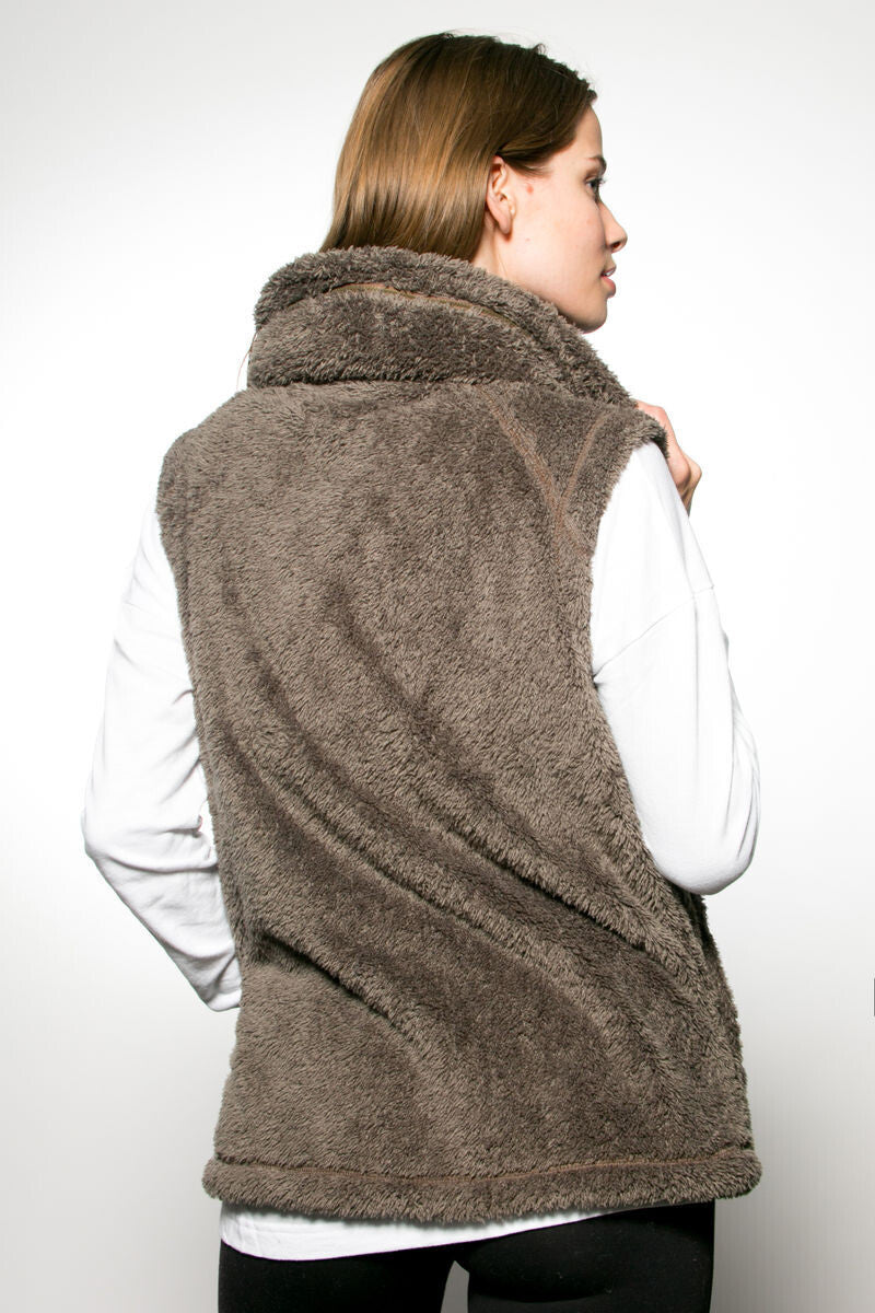 FLUFFY FLEECE VEST W/ HIDDEN HOOD & PU TRIM image 1