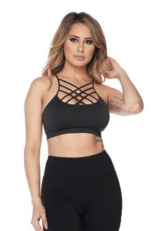 Yelete Women’s Active Seamless Caged Neck Sports Bra-Charcoal image 0