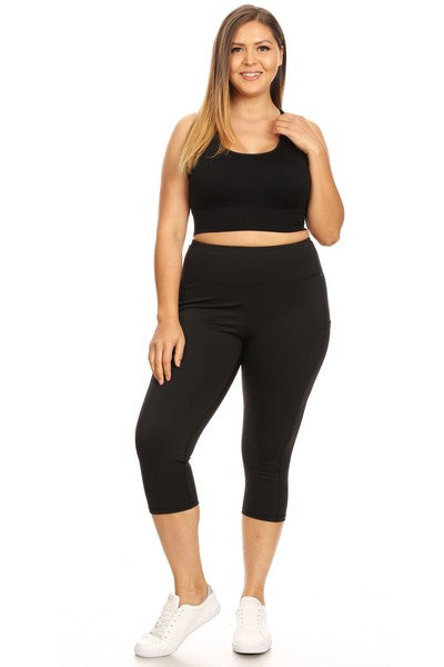 Yelete Women's Active High Rise 5-Pocket Capri Leggings BLACK image 2