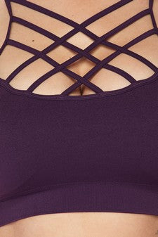Yelete Women’s Active Seamless Caged Neck Sports Bra-Plum image 2