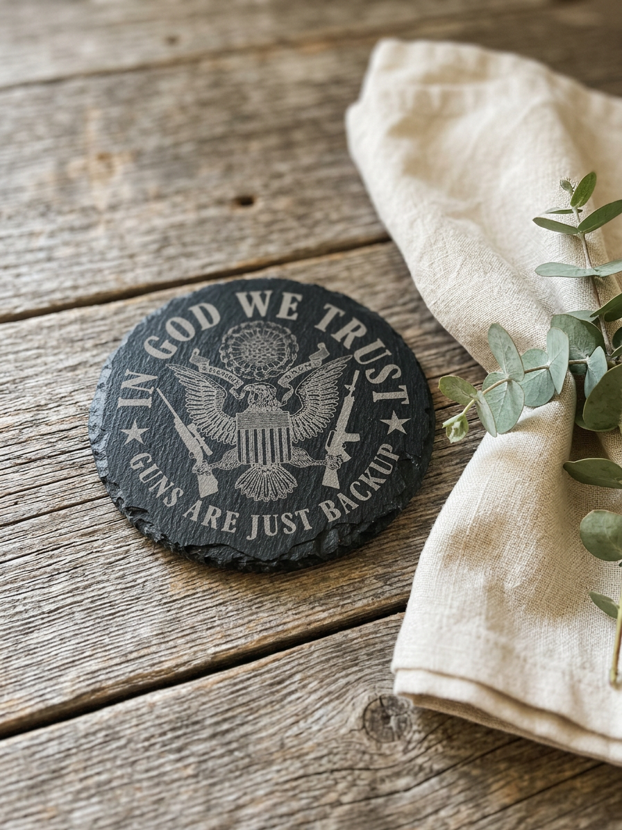 In God We Trust Guns Are Just Backup Slate Coaster