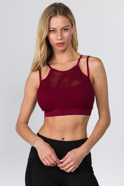 Yelete Women's High Neck Mesh Overlay Sports Bra image 0
