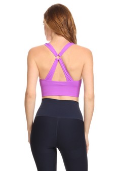 Yelete Lady's Solid Color Sports Bra w/Ring Embellishment at Back image 2
